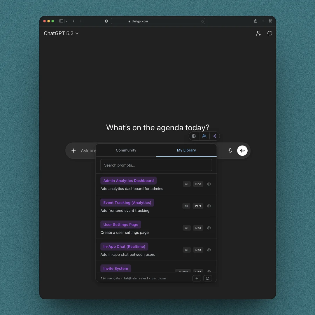 Personal prompt library for browser