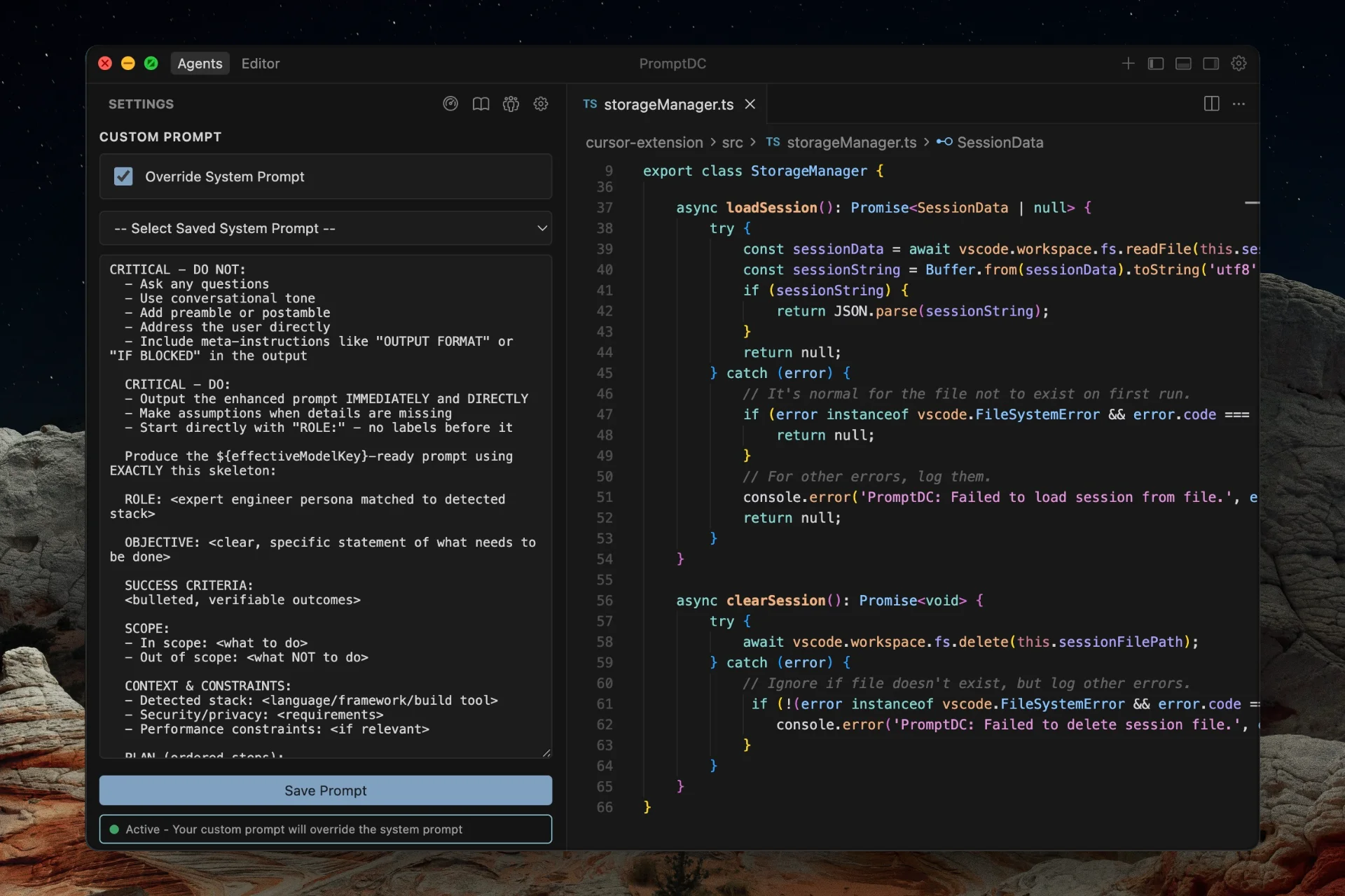 Custom system prompt configuration