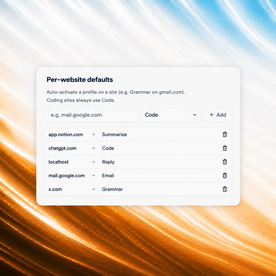 Per site defaults preview